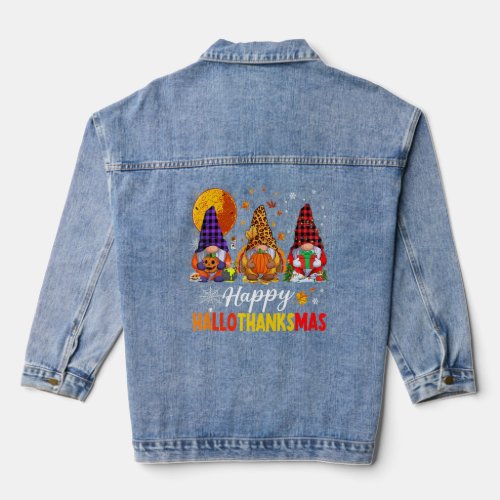 Happy Hallothanksmas My Gnomies Cute Gnomes family Denim Jacket