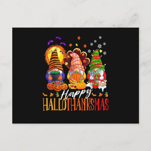 Happy Hallothanksmas My Gnomies Cute Gnomes family Postcard
