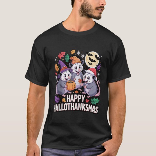Happy Hallothanksmas Opossum Pumpkin Fun Zip  T-Shirt (Front)