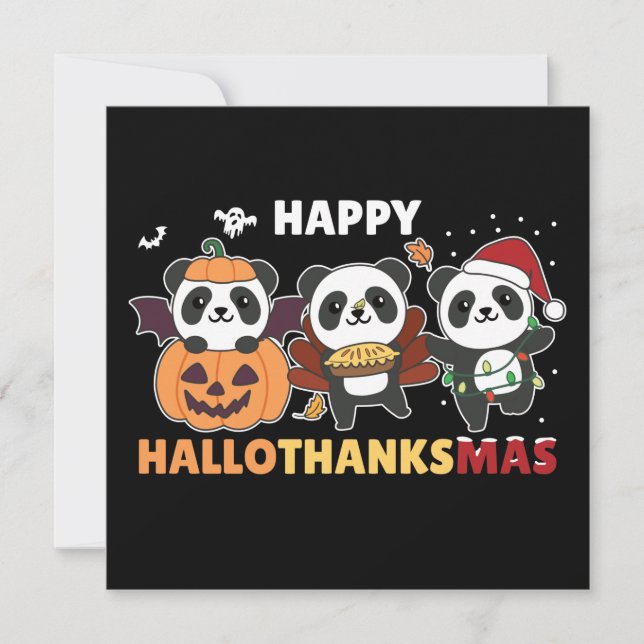 Happy Hallothanksmas Pandas Christmas Panda Invita Invitation (Front)