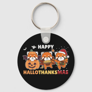 Happy Hallothanksmas Pandas Christmas Red Panda Ke Keychain
