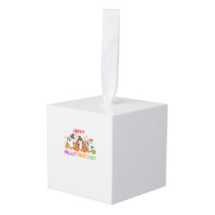Happy Hallothanksmas Penguin Halloween Thanksgivin Cube Ornament