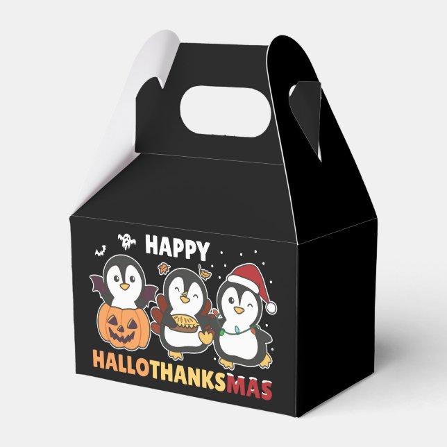 Happy Hallothanksmas Penguins Christmas Penguin Fa Favor Boxes (Front Side)