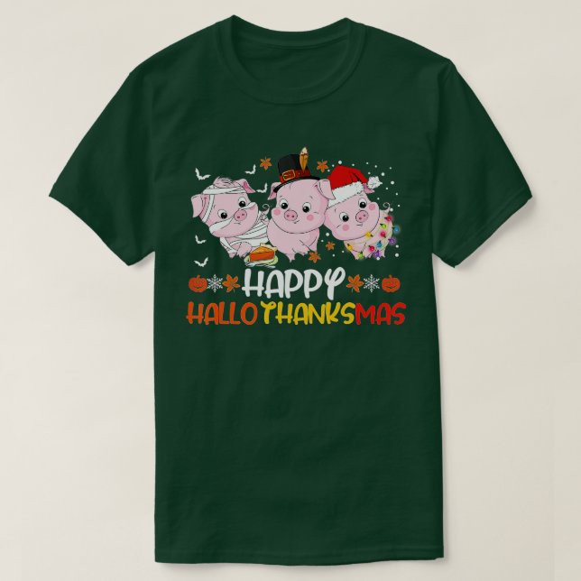 Happy Hallothanksmas Pig Lovers Thanksgiving Chris T-Shirt (Design Front)