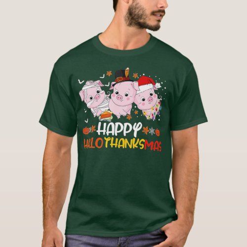 Happy Hallothanksmas Pig Lovers Thanksgiving Chris T_Shirt