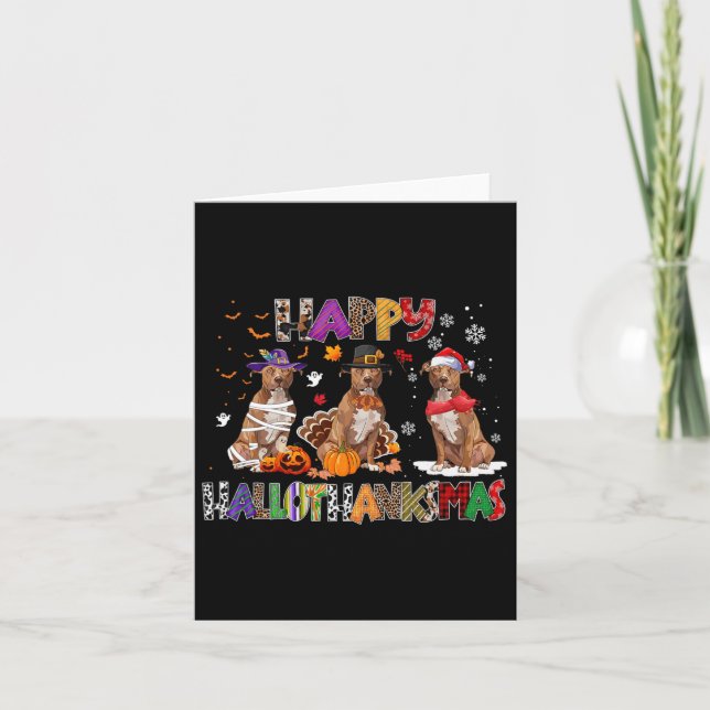 Happy Hallothanksmas Pitbull Dog Lover Halloween C Card (Front)