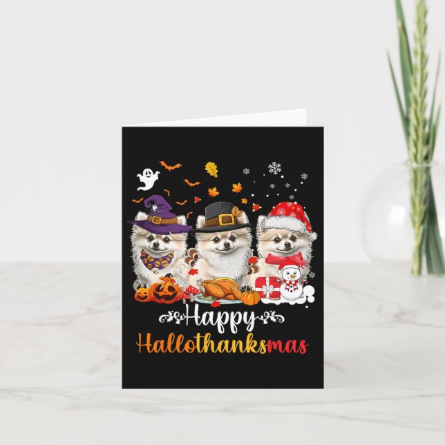 Happy Hallothanksmas Pomeranian Dog Halloween Chri Card (Front)