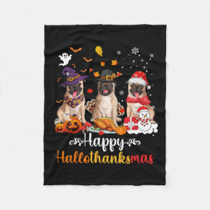 Happy Hallothanksmas Pug Dog Halloween Christmas Fleece Blanket