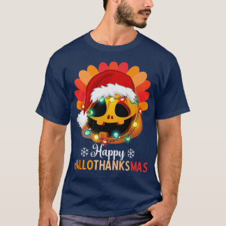 Happy Hallothanksmas Pumpkin with Xmas Lights & Sa T-Shirt