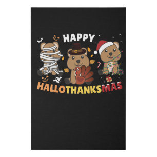 Happy Hallothanksmas Quokka Christmas Holiday Faux Canvas Print