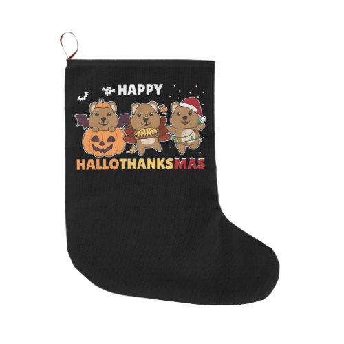 Happy Hallothanksmas Quokkas Christmas Quokka Large Christmas Stocking