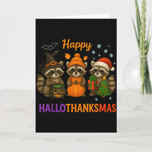 Happy Hallothanksmas Raccoon Halloween Christmas Card