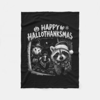 Happy hallothanksmas raccoon opossum skunk for men fleece blanket