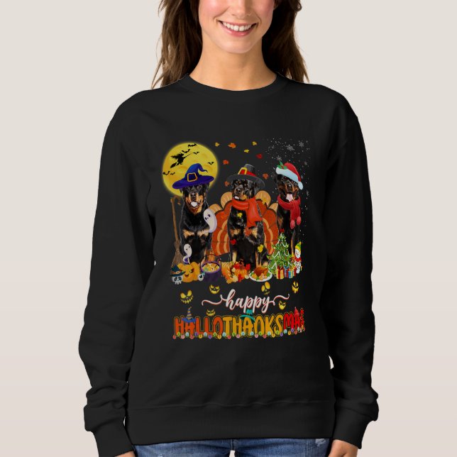 Happy Hallothanksmas Rottweiler Wizard Hat Turkey  Sweatshirt (Front)