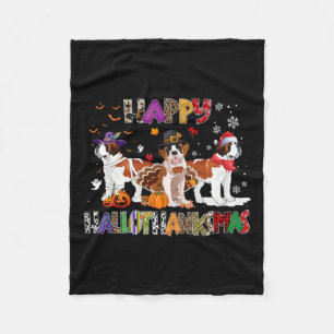 Happy Hallothanksmas Saint Bernard Dog Halloween C Fleece Blanket