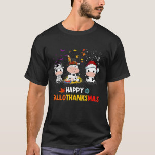 Happy Hallothanksmas Santa Cow Halloween Thanksgiv T-Shirt