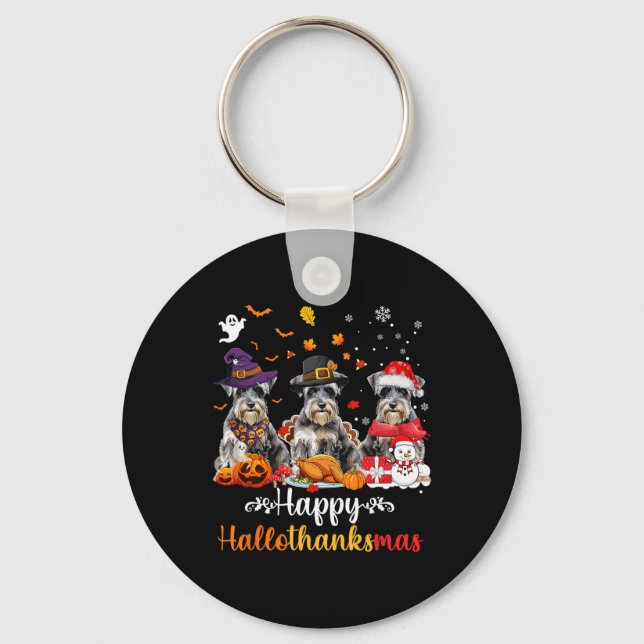 Happy Hallothanksmas Schnauzer Dog Halloween Chris Keychain (Front)
