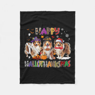 Happy Hallothanksmas Shetland Sheepdog Dog Lover C Fleece Blanket