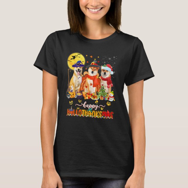 Happy Hallothanksmas Shiba Inu Wizard Hat Turkey S T-Shirt (Front)