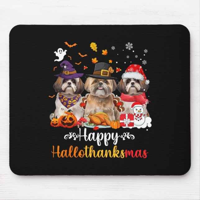 Happy Hallothanksmas Shih Tzu Dog Halloween Christ Mouse Pad (Front)