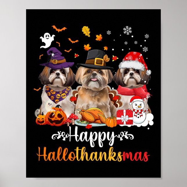 Happy Hallothanksmas Shih Tzu Dog Halloween Christ Poster (Front)