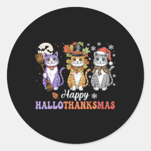 Happy Hallothanksmas Shirt Cats Lover Halloween Th Classic Round Sticker