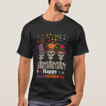 Happy HalloThanksMas Skeleton Halloween Thanksgivi T-Shirt