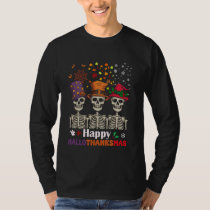 Happy HalloThanksMas Skeleton Halloween Thanksgivi T-Shirt