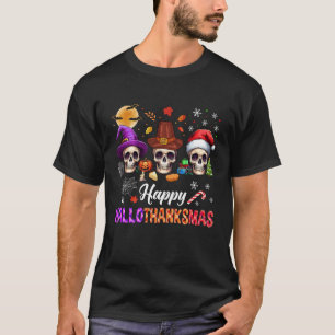 Happy Hallothanksmas Skull Halloween Thanksgiving T-Shirt