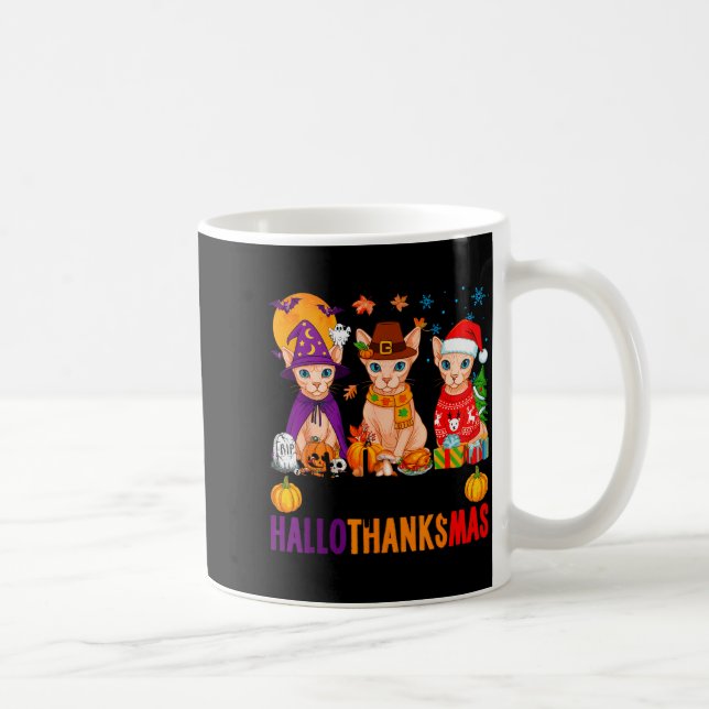 Happy Hallothanksmas Sphynx Cats Halloween Thanksg Coffee Mug (Right)