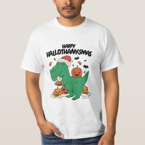 HAPPY HALLOTHANKSMAS T_REX CHRISTMAS THANKSGIVING T_Shirt