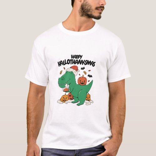 HAPPY HALLOTHANKSMAS T_REX CHRISTMAS THANKSGIVING T_Shirt