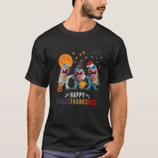 Happy Hallothanksmas T Rex Halloween Thanksgiving T-Shirt