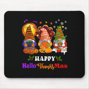 Happy Hallothanksmas Three Gnomes Halloween Merry Mouse Pad