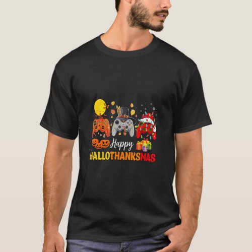 Happy Hallothanksmas Video Game Controller Pumpkin T_Shirt