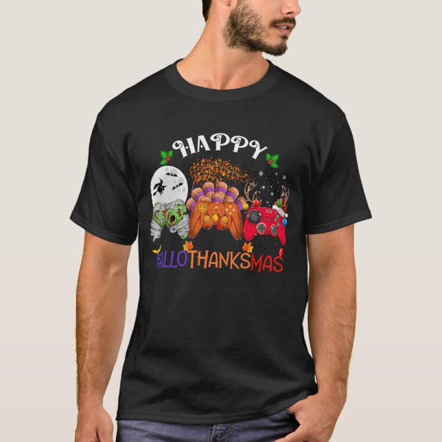 Happy Hallothanksmas Video Game T-Shirt (Front)