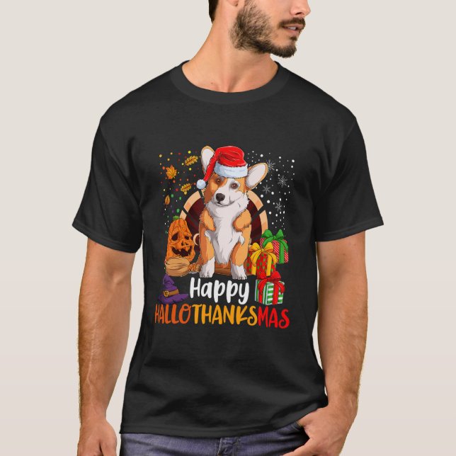 Happy Hallothanksmas Welsh Corgi Lover Halloween C T-Shirt (Front)