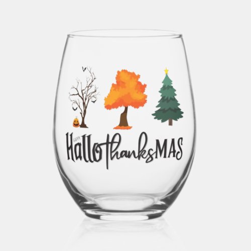 Happy HalloThanksMas Wine Glass