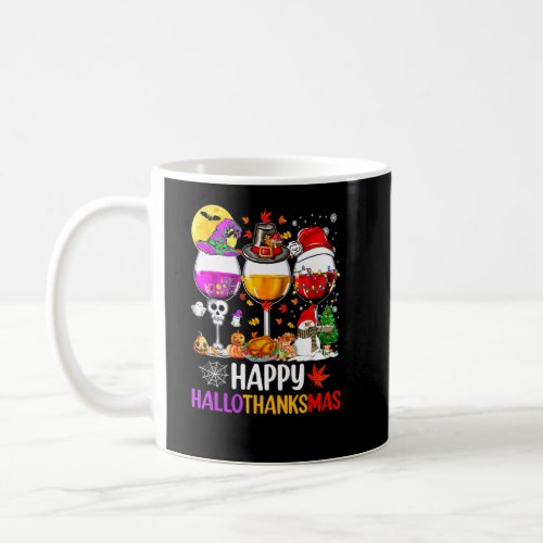 Happy Hallothanksmas Wine Glasses Witch Santa Hat  Coffee Mug