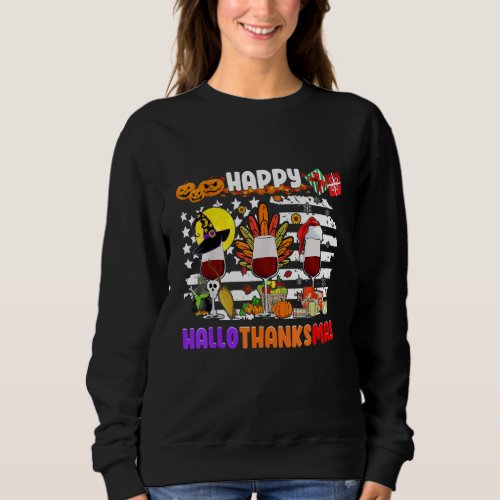 Happy Hallothanksmas Wine Glasses Witch Santa Hat  Sweatshirt