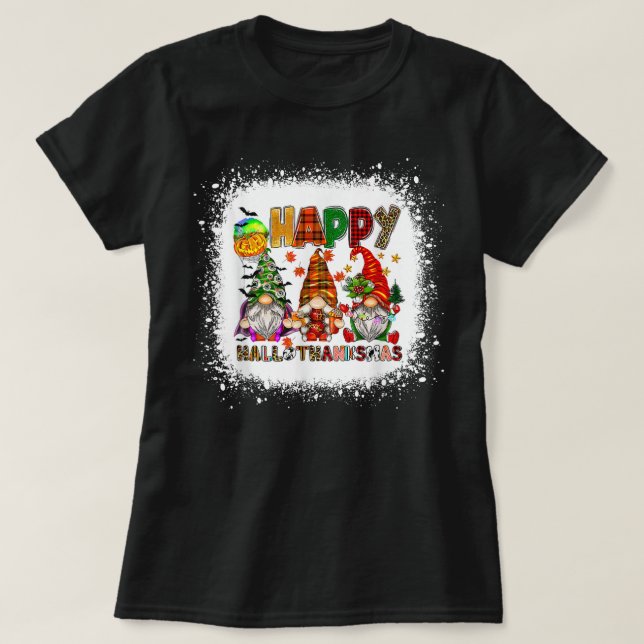 Happy Hallothanksmas Wine Glasses Witch Santa Hat  T-Shirt (Design Front)