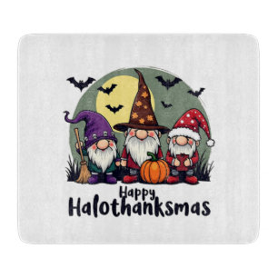 Happy Hallothanksmas Xmas Halloween Gnomes  Cutting Board