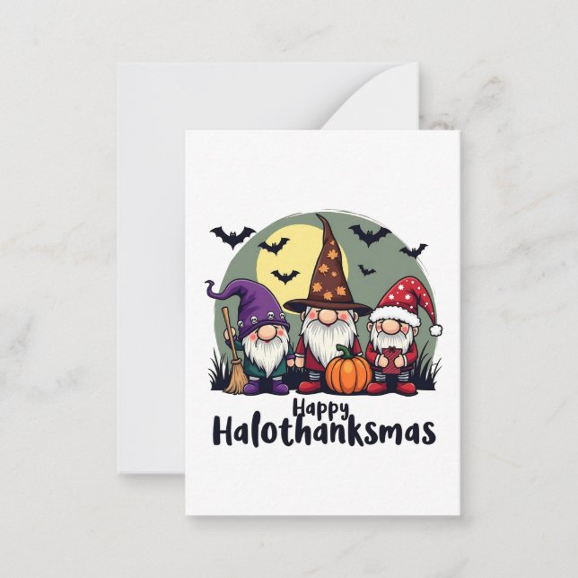 Happy Hallothanksmas Xmas Halloween Gnomes  Note Card (Front)