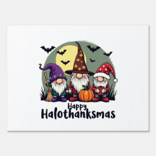 Happy Hallothanksmas Xmas Halloween Gnomes  Sign