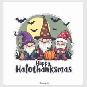 Happy Hallothanksmas Xmas Halloween Gnomes Sticker