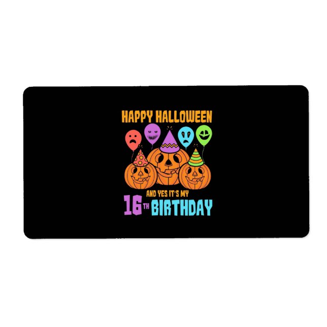 Happy Halloween 16th Birthday Label (Front)