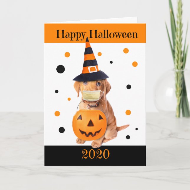 Happy Halloween 2020 Puppy in Covid-19 Mask Humor Holiday Card (Front)