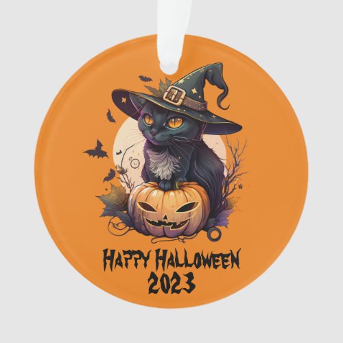 Happy Halloween 2023 Black Cat  Jack_o_Lantern Ornament