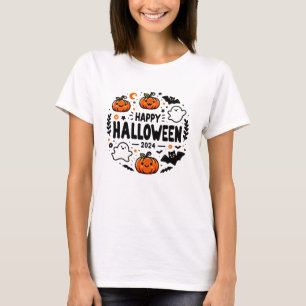 Happy Halloween 2024 Cute Pumpkin, Ghost, and Bat  T-Shirt