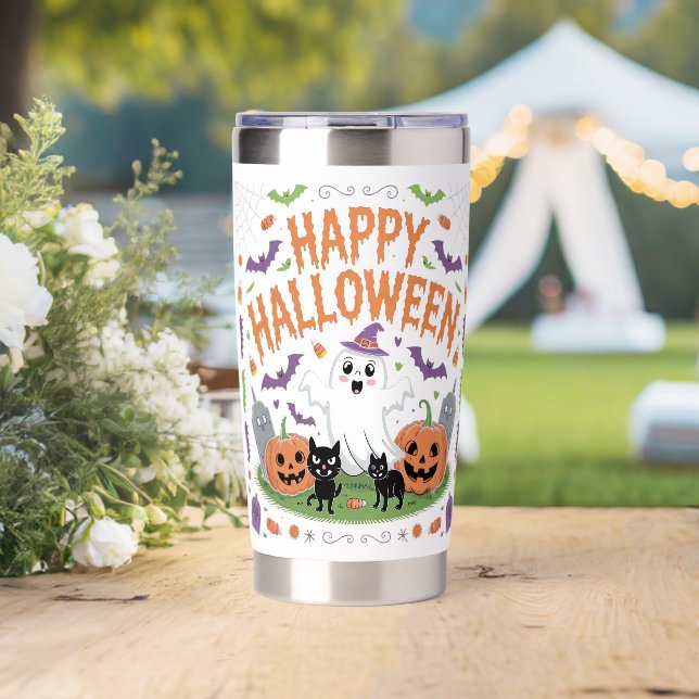 Happy Halloween 2025 Ghost Scary Pumpkin Insulated Tumbler (Wedding (Rotated))